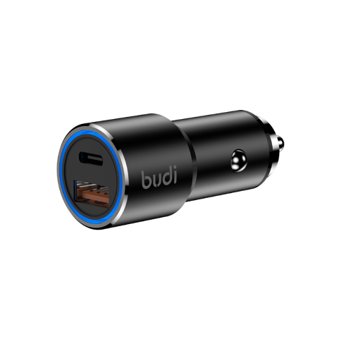 Budi CC628TQB 38W PD & QC 2 Ports Ring Led Indicator Aluminium Car Charger