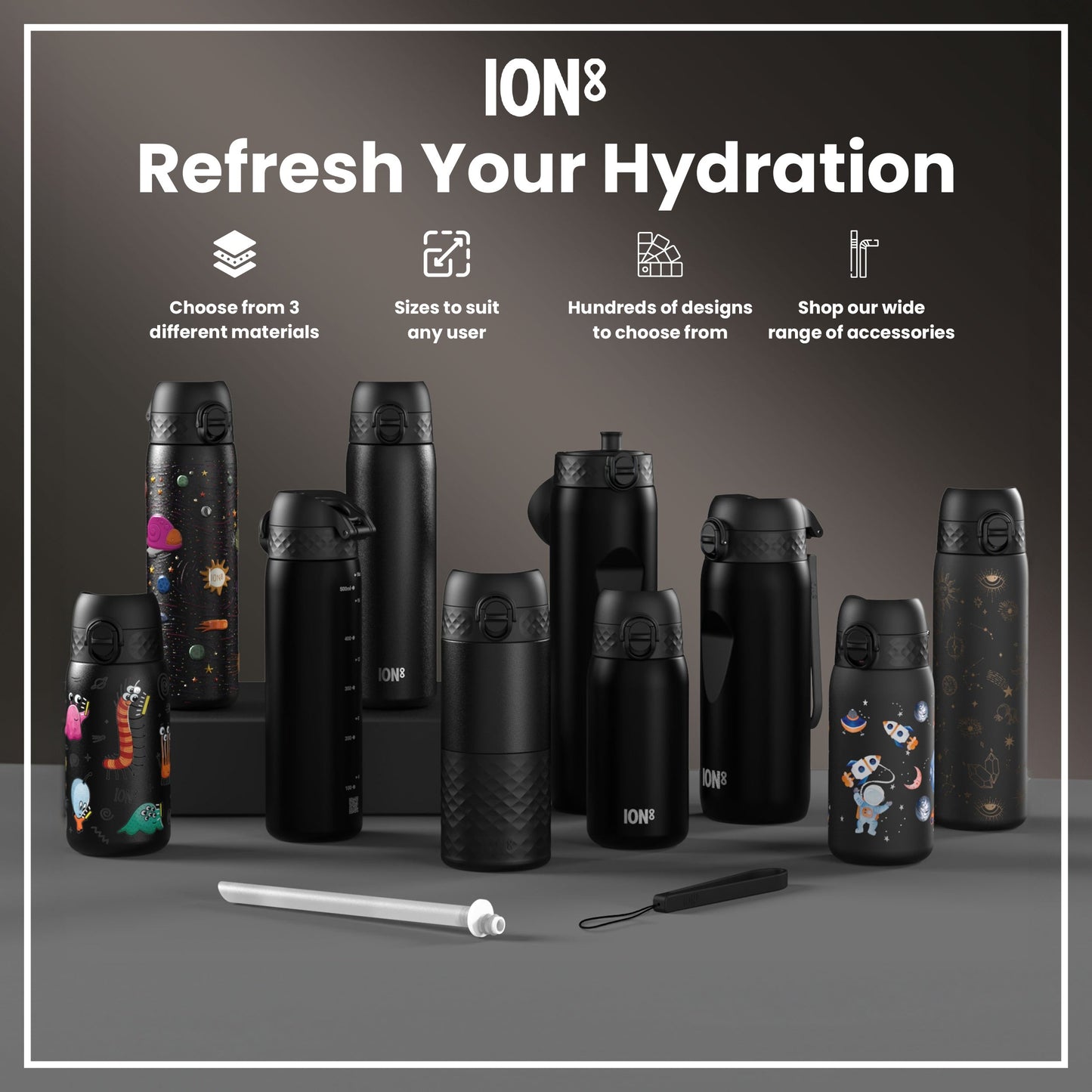 Leak Proof 1 Litre Water Bottle, Stainless Steel, Black, 1L