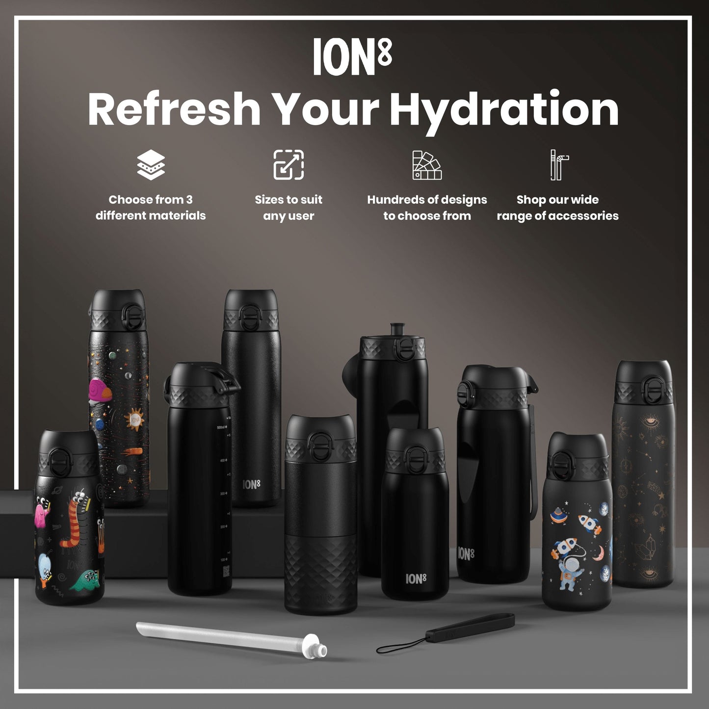 Leak Proof Slim Water Bottle, Recyclon, Celestial Universe, 500ml (18oz)