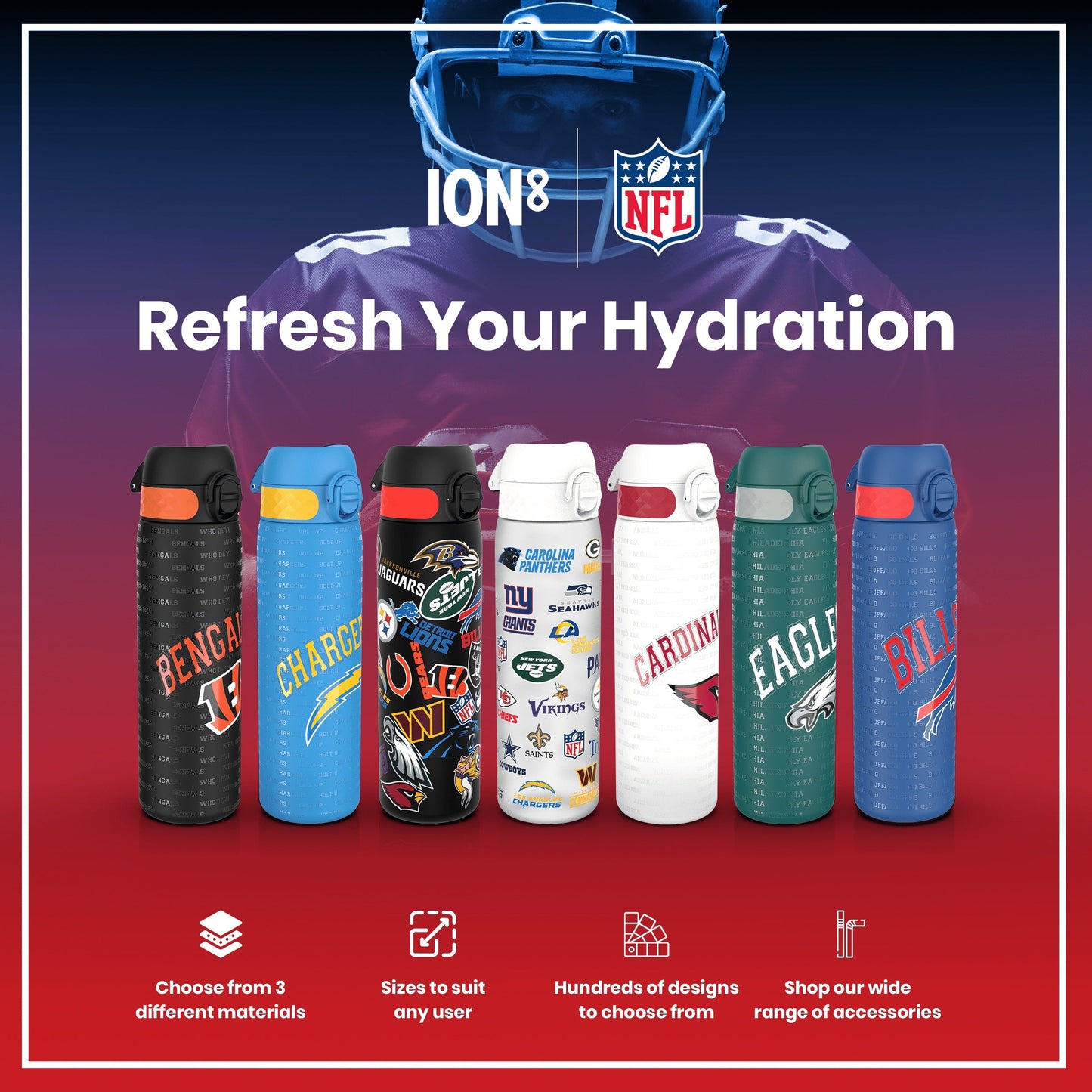 Leak Proof NFL Water Bottle, Stainless Steel, Arizona Cardinals, 600ml (20oz)