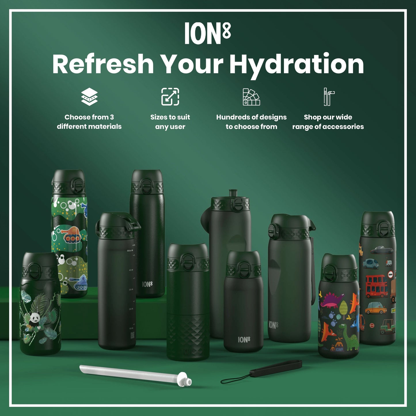 Leak Proof Thermal Steel Water Bottle, Insulated, Dark Green, 320ml (11oz)