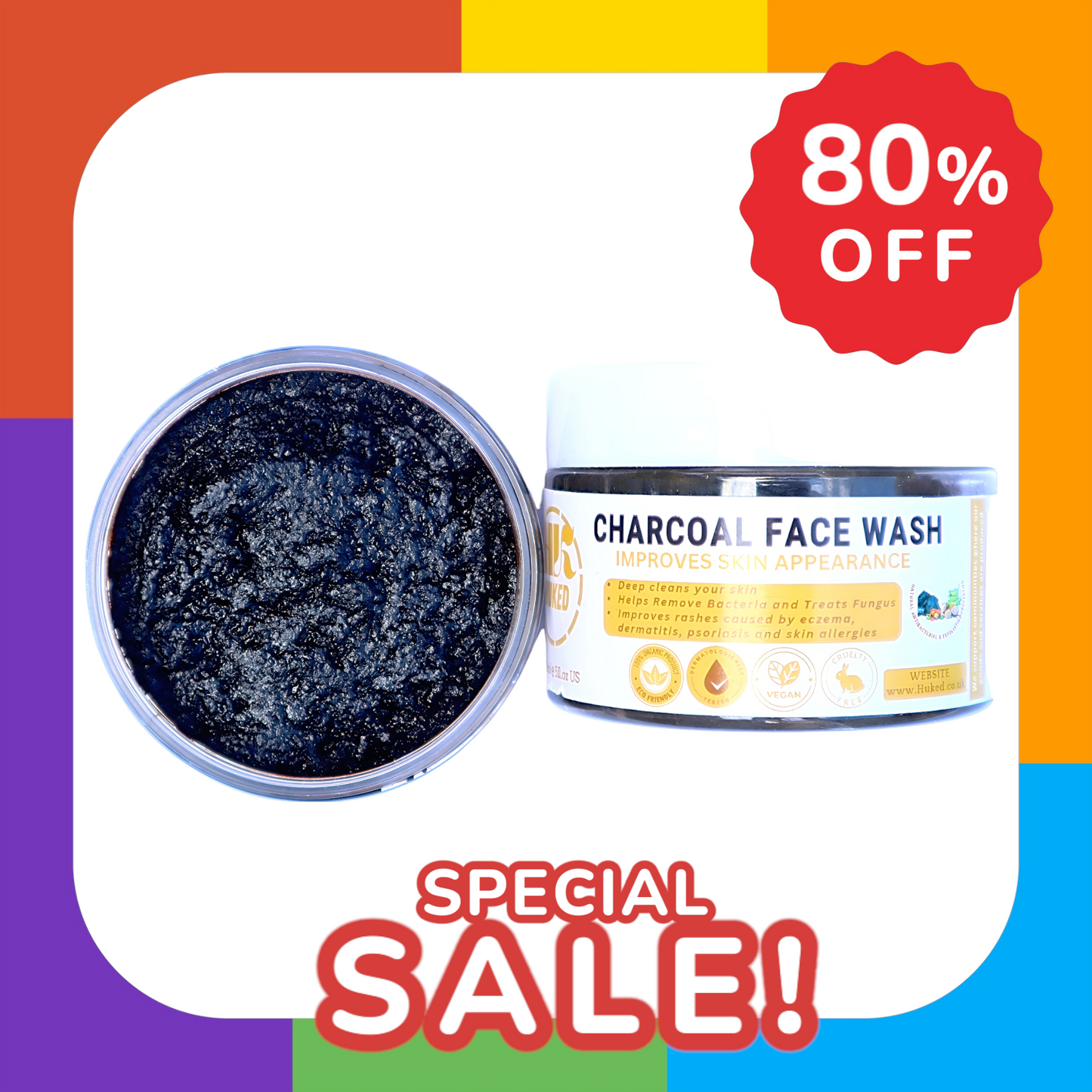Huked Charcoal Face Wash – Organic, Chemical-Free Cleansing for Fresh, Radiant Skin - 150ml