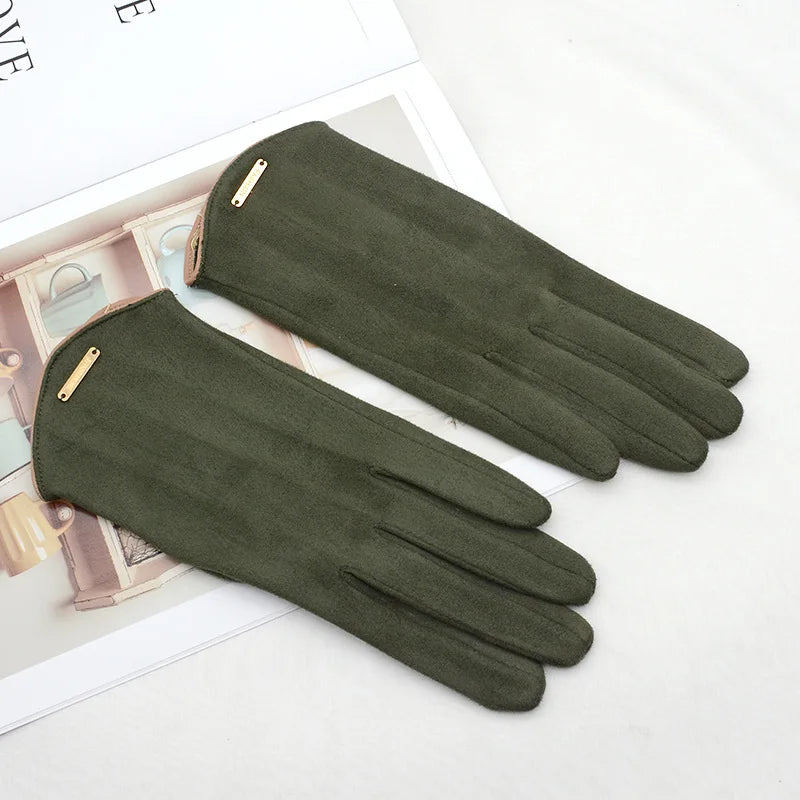 Women Autumn Winter Keep Warm Touch Screen Thin Solid Simple Gloves Cycling Drive Suede Fabric Elegant Windproof