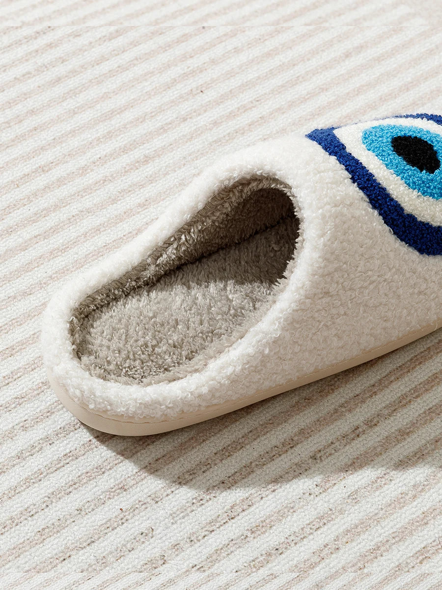 Evil Eyes Blue Embroidery slippers High Quality Women Men Slippers Fashion Pattern Shoes Warm Home Devil's Eyes Houseshoes