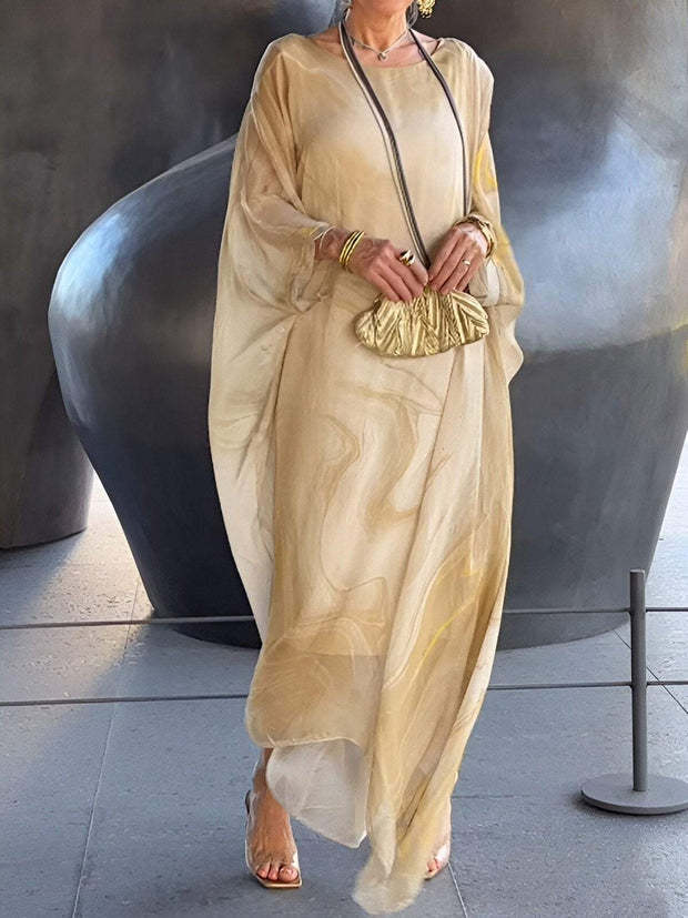 Elegant Commuter Chiffon Dress With Marble-Printed Texture