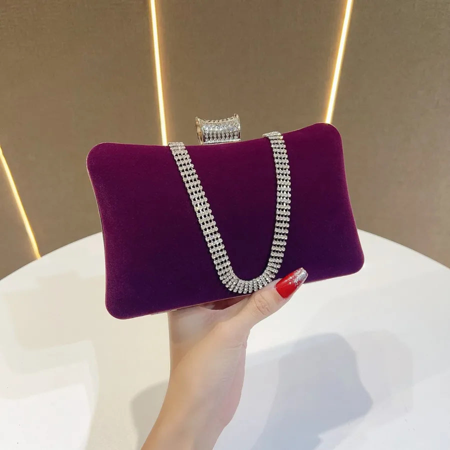 Velvet Evening Bag Handbag Small Fragrance Style Fashion Single Shoulder Women's Bag For Banquet Party Diamond Embellished