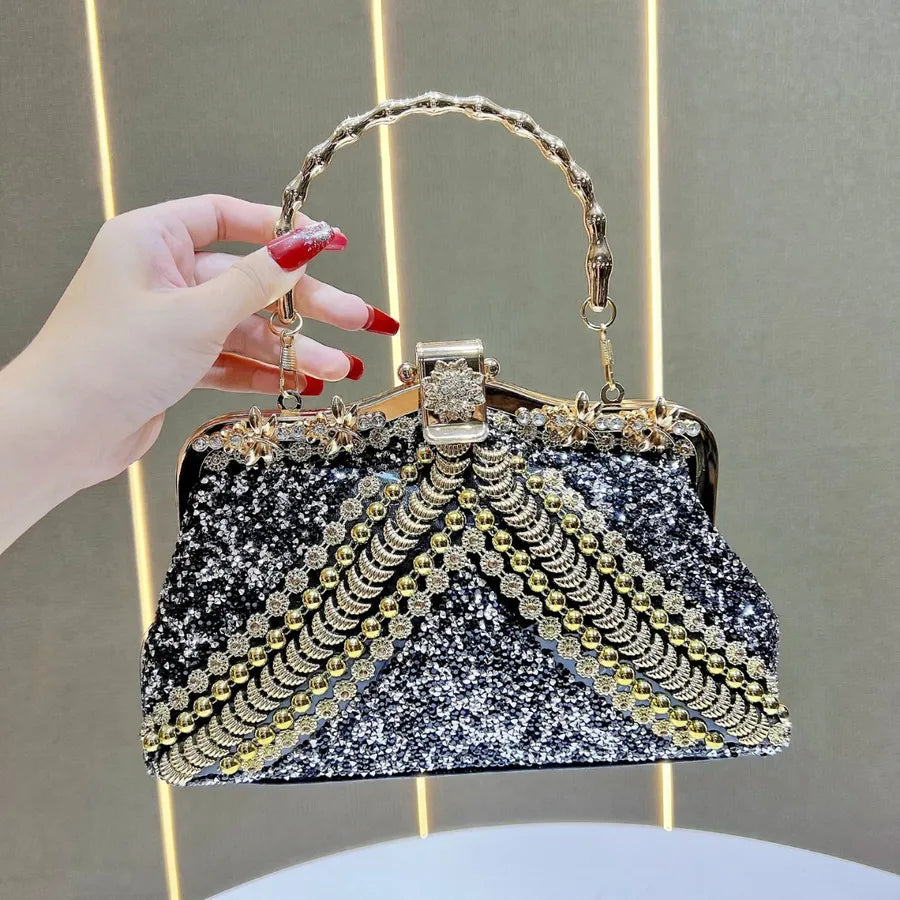 New Diamond Embedded Handbag Evening Dress Bag Ball Elegance Lady Clutch Crossbody PVC Pillow Shape Fashion Shoulder Strap