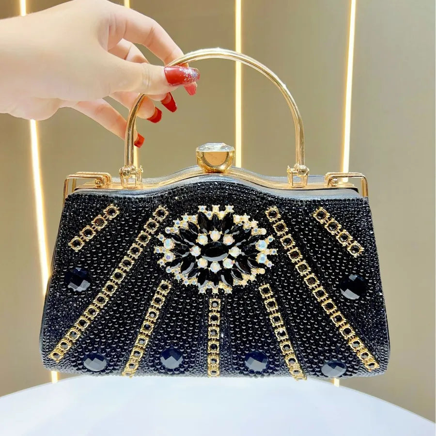 New Elegant Large Capacity Women's Bag Luxury Crossbody Dinner Bag KTV Princess Versatile Square Bag Fashion Lock Buckle Diamond