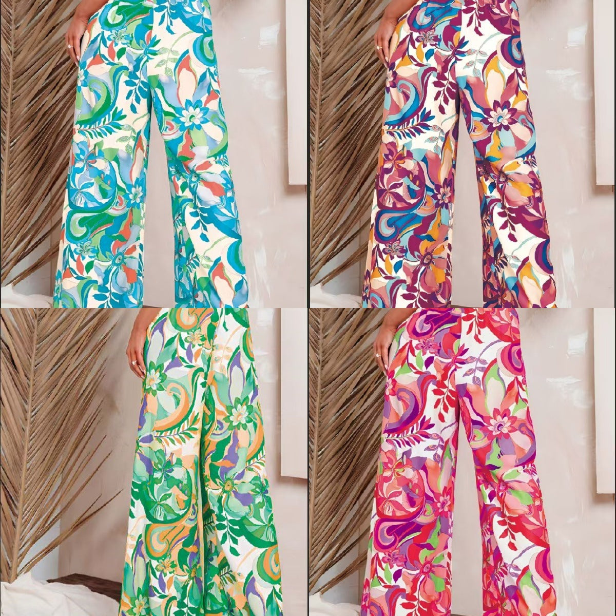 Womens Loose High-Waisted Leopard-Print Street-Style Wide-Leg Pants