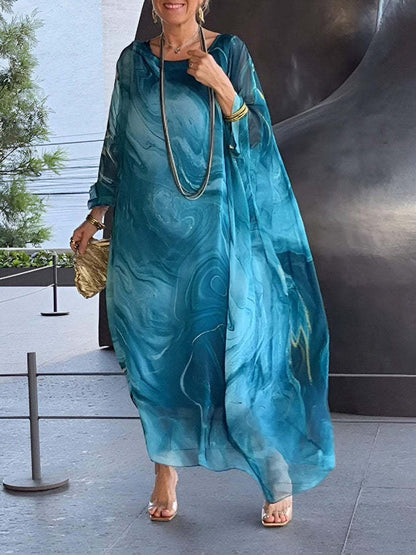 Elegant Commuter Chiffon Dress With Marble-Printed Texture