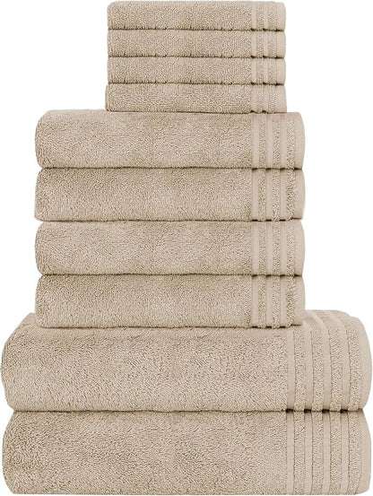 10 Piece Monaco Luxury Egyptian Cotton Towel Set 500 GSM with 4 Face Towels 4 Hand Towels 2 Bath Towels for Bathroom by OLIVIA ROCCO