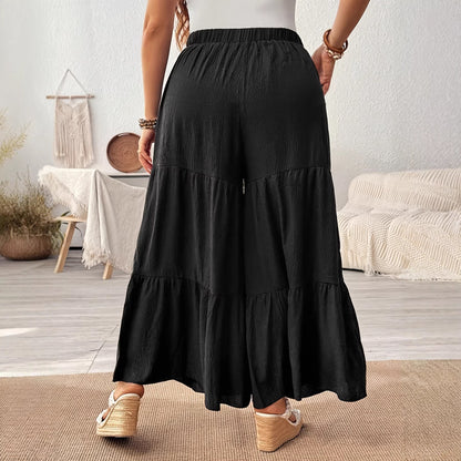 Casual Relaxed-fit Pleated Wide-leg Layered Cake Pants