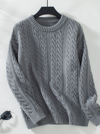 European And American Fashion Round Neck Twist Knit Sweater Pullover Long Sleeve