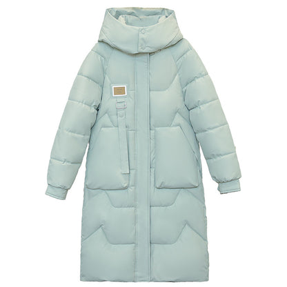 Womens Mid Length Over The Knee Detachable Hooded Padded Down Jacket With Cotton Lining