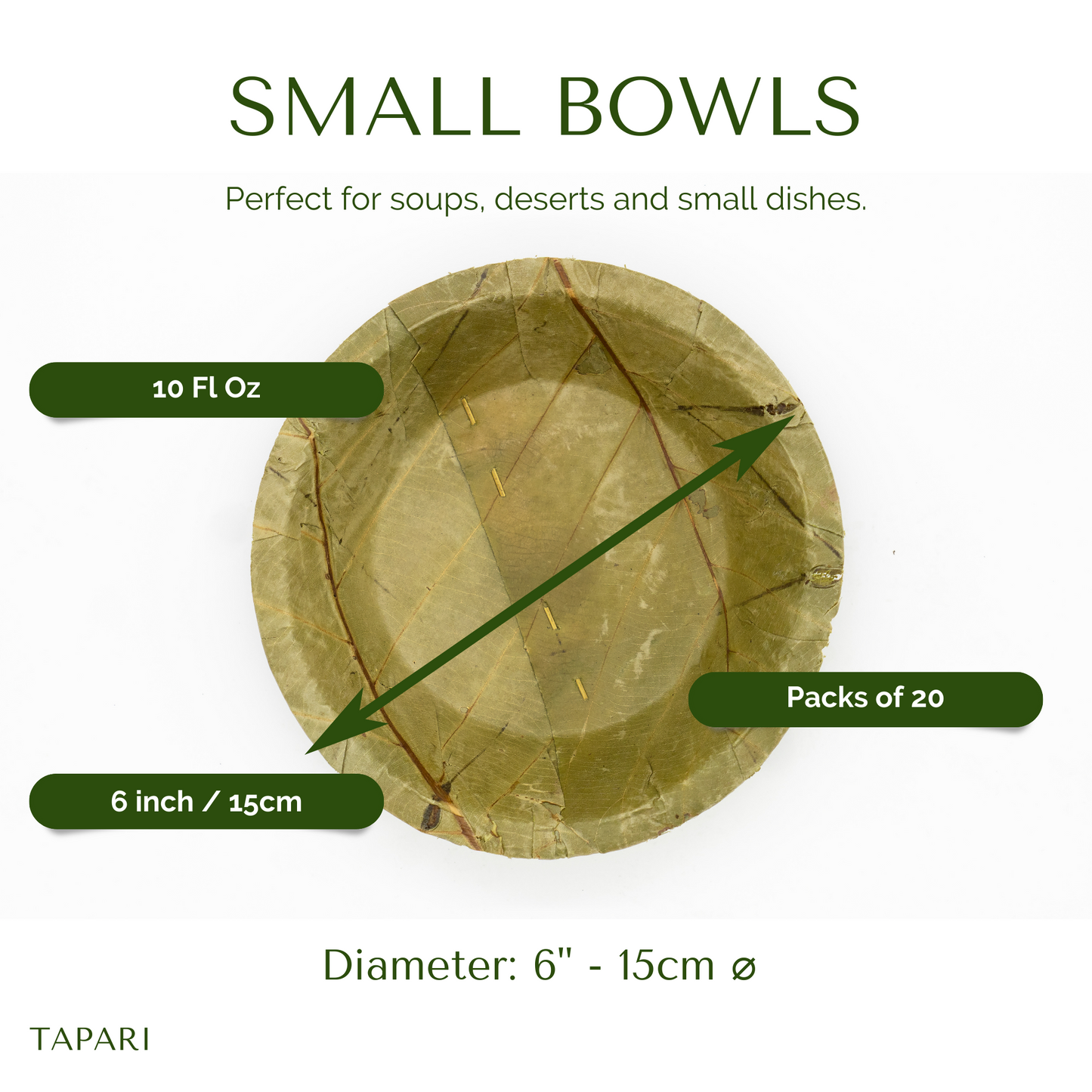 Small Disposable Leaf Bowls - 15cm / 6 inch diameter