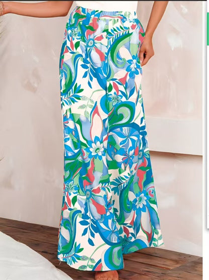 Womens Loose High-Waisted Leopard-Print Street-Style Wide-Leg Pants