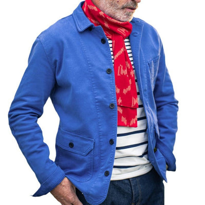 Spring Autumn Casual Stylish Slim-fit Mens Workwear Solid-color Lapel Jacket With Buttons