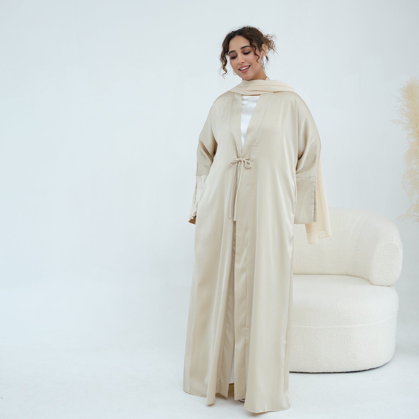 Plus-size Elegant Cardigan Solid-color Robe For The Middle East