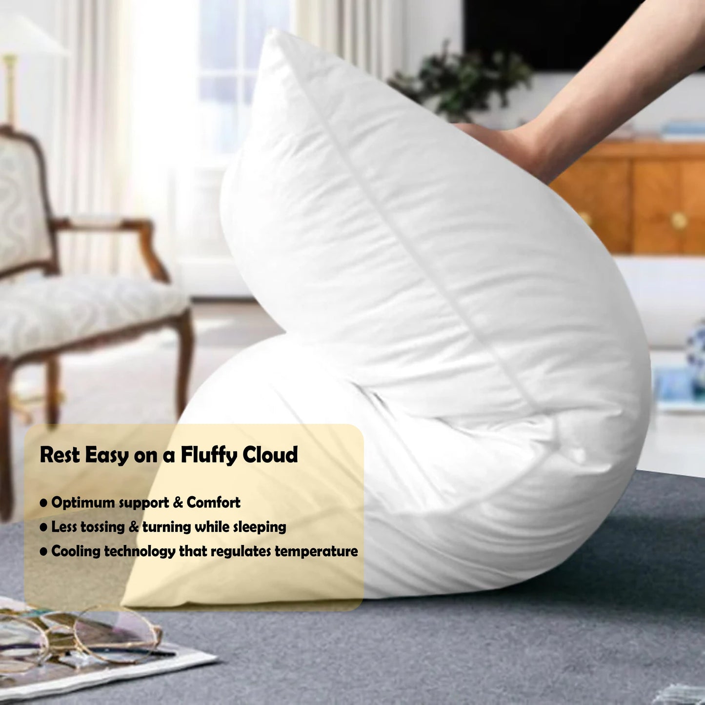 2 Pack Luxury Egyptian Cotton Blend Pillows Hotel Quality Soft Medium Support for Restful Sleep by OLIVIA ROCCO