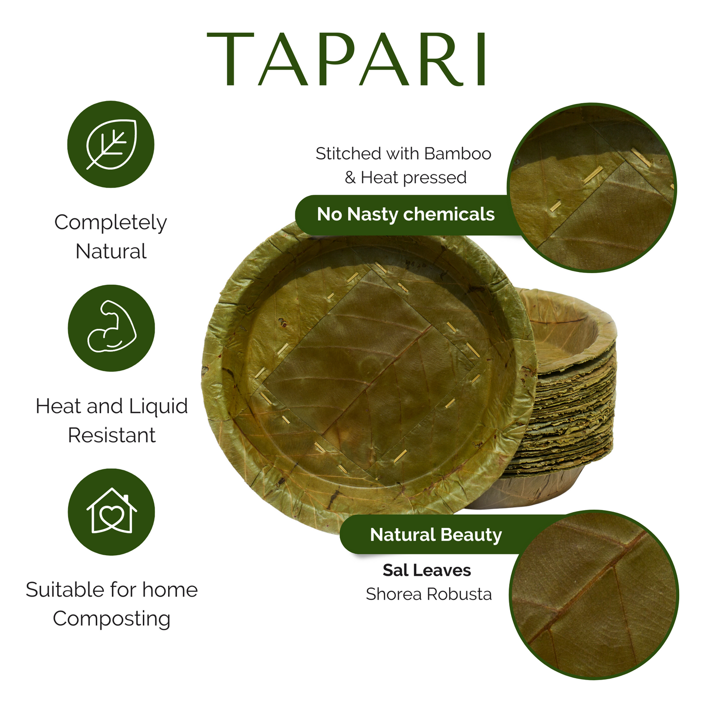 Large Sal Leaf Plates - 23cm / 9 inch diameter