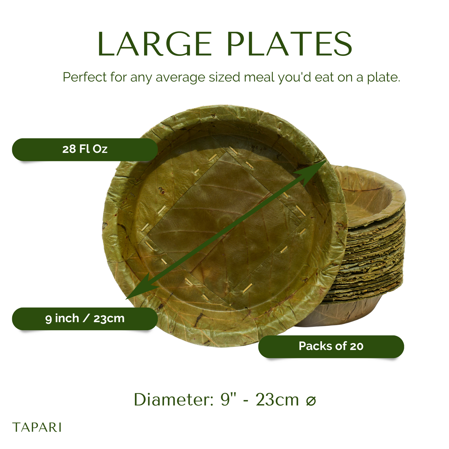 Large Sal Leaf Plates - 23cm / 9 inch diameter