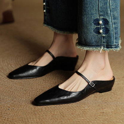 Retro Leather Slingback Wedge Sandals
