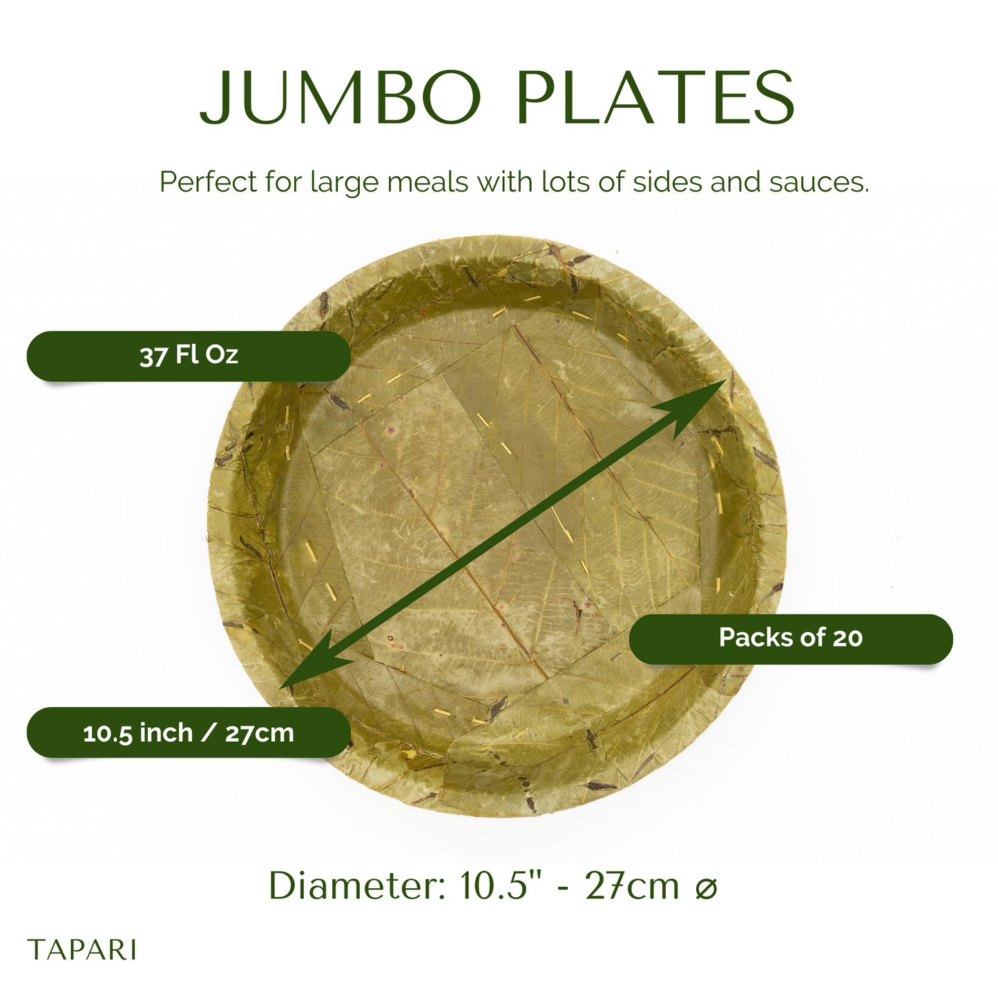 Extra Large Sal Leaf Plates - 27cm / 10.5 inch diameter