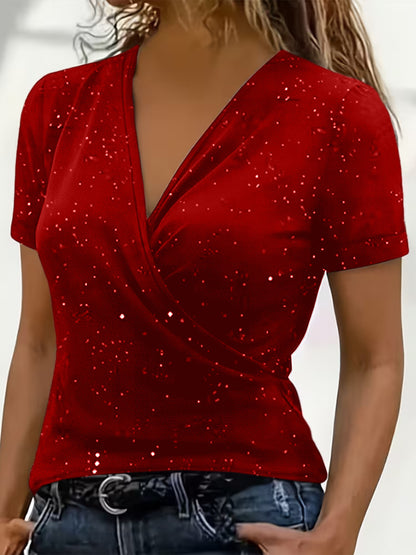 Cross-collar Short-sleeve Loose-fit V-neck Stylish Casual