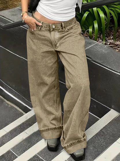 Loose Casual Straight-leg Jeans With Side Pockets For Women