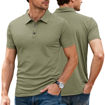 Mens Cool-Feel Short-Sleeve Lapel Button T-Shirt