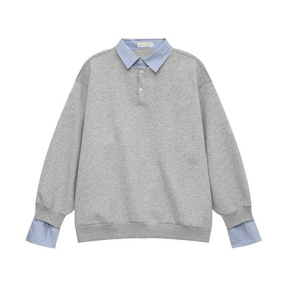 American-style Streetwear Faux Two-piece Fleece-lined Shirt-collar Hoodie