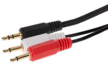 Maplin 3.5mm Aux Stereo 3-Pole Jack Plug to Twin Mono 3.5mm 2-Pole Jack Plug Cable - Black, 2m