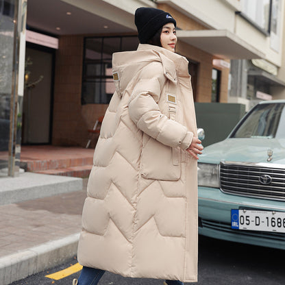 Womens Mid Length Over The Knee Detachable Hooded Padded Down Jacket With Cotton Lining