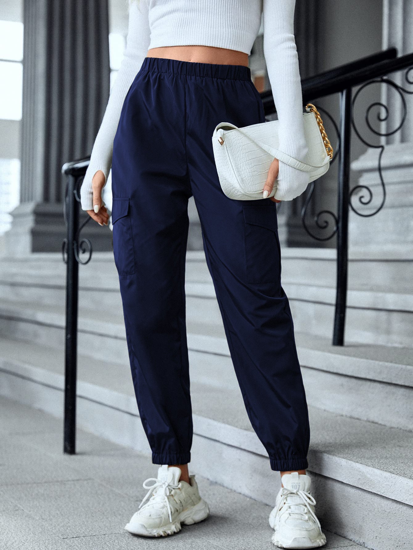 Multi-Color Casual Working Pants Multi-pocket Skinny Pants