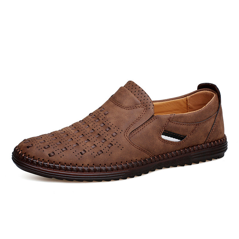 Outdoor Leisure Slip-on Flat Handmade Leather Shoes Men