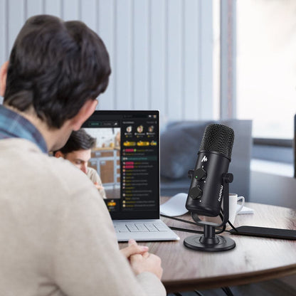 Maono USB-C Desktop Condenser Cardioid Omnidirectional Microphone with Headphone Jack