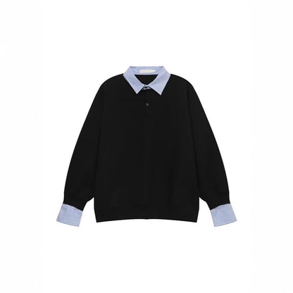 American-style Streetwear Faux Two-piece Fleece-lined Shirt-collar Hoodie