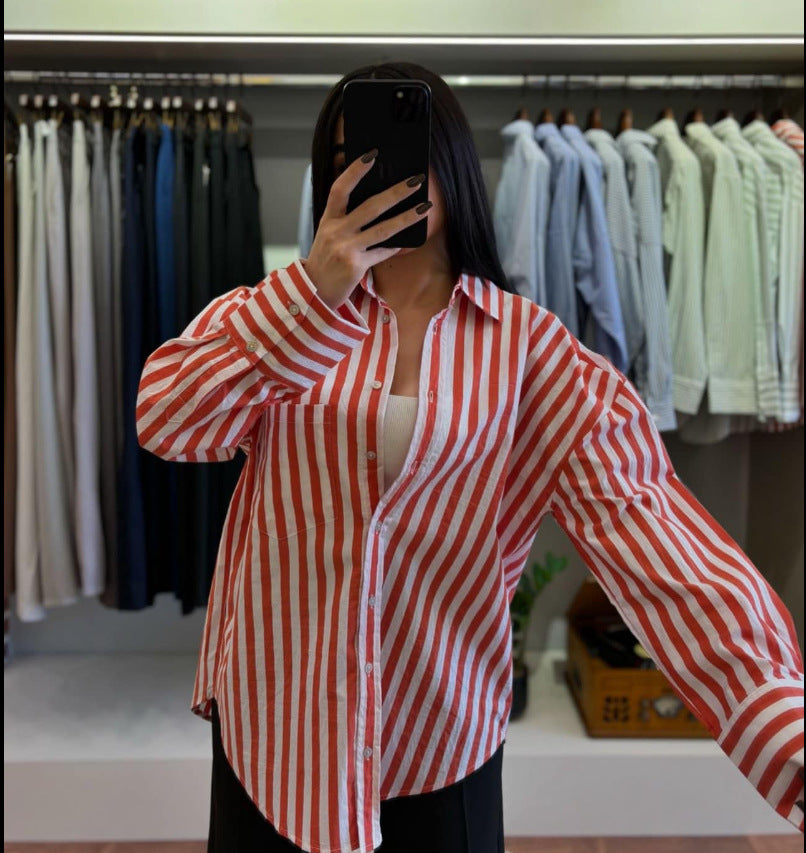Lightweight Street-style Casual Long-sleeve Striped Shirt