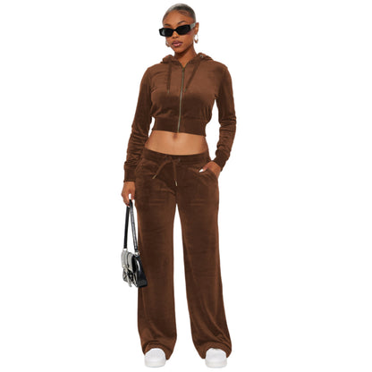 Hooded Midriff-baring Wide-leg Two-piece Set