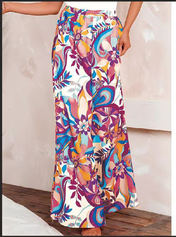 Womens Loose High-Waisted Leopard-Print Street-Style Wide-Leg Pants