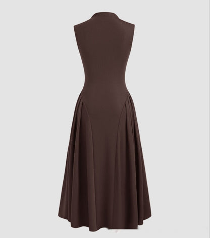 Women's Sleeveless Skirt Turtleneck Pure Color Ruffles Dress