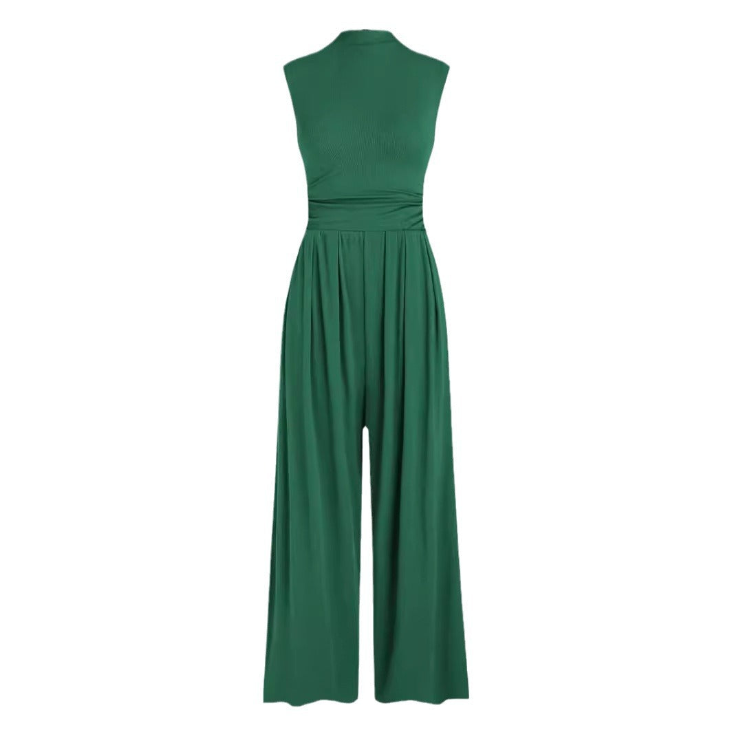Loose High-waisted Wide-leg Form-fitting Sleeveless Jumpsuit
