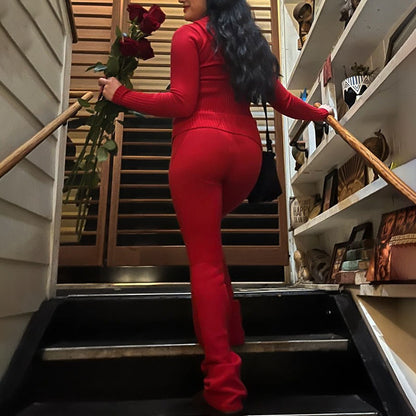 Hoodie Suit Sports Leisure Sexy Zip Long Sleeve Sweater And High Waist Long Pants Set Women's Clothing