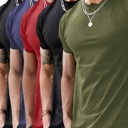 Mens Fashion Sports T-Shirt Casual Stretch Crew Neck