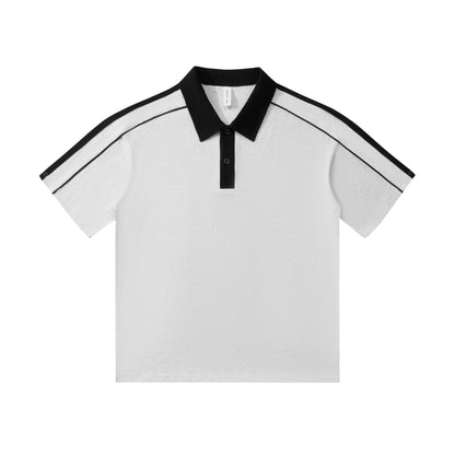 Casual Lapel Short Sleeve T-Shirt Loose Cotton Drop Shoulder Polo Shirt