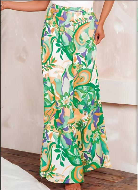 Womens Loose High-Waisted Leopard-Print Street-Style Wide-Leg Pants