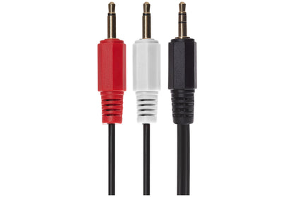 Maplin 3.5mm Aux Stereo 3-Pole Jack Plug to Twin Mono 3.5mm 2-Pole Jack Plug Cable - Black, 2m
