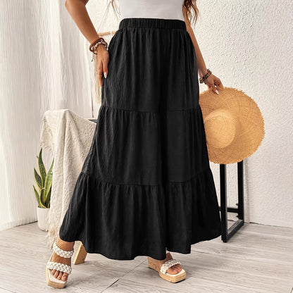 Casual Relaxed-fit Pleated Wide-leg Layered Cake Pants