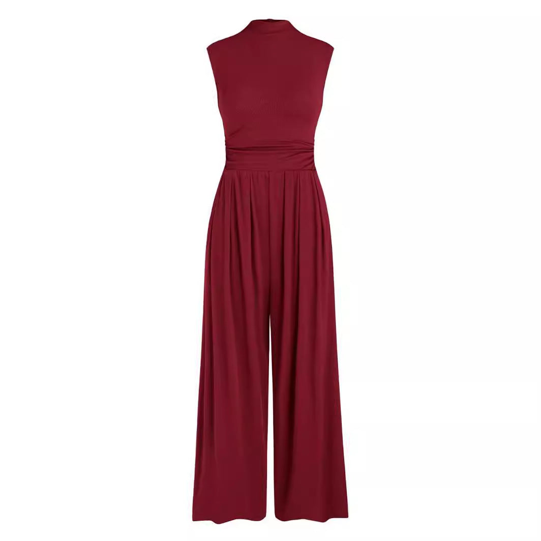 Loose High-waisted Wide-leg Form-fitting Sleeveless Jumpsuit