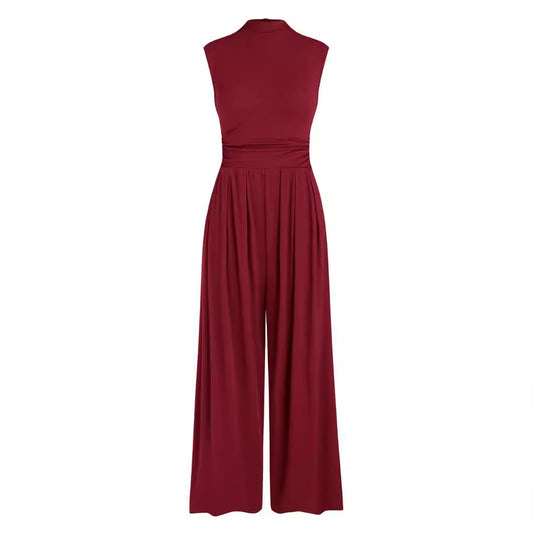 Loose High-waisted Wide-leg Form-fitting Sleeveless Jumpsuit